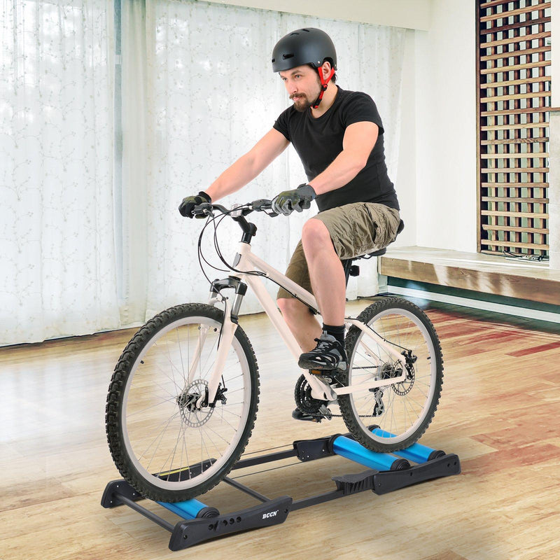 Rullo Bici Allenamento Lunghezza Regolabile 145x56x10,5 cm  Nero e Blu