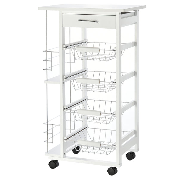 Carrello da Cucina 47x37x83 cm 2 Ripiani 4 Cestelli in Legno MDF  Bianco online
