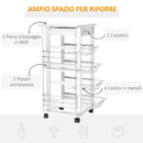 Carrello da Cucina 47x37x83 cm 2 Ripiani 4 Cestelli in Legno MDF  Bianco