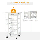 Carrello da Cucina 47x37x83 cm 2 Ripiani 4 Cestelli in Legno MDF  Bianco