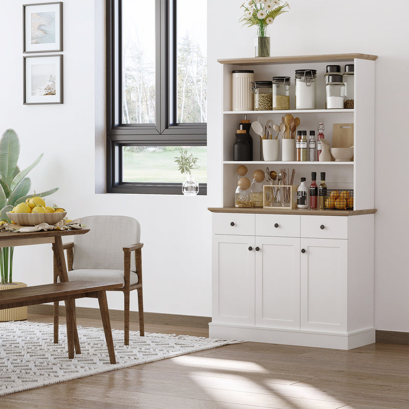Mobile da Cucina Credenza 3 Ripiani 3 Cassetti 3 Ante 101x39x180,5 cm  Bianca