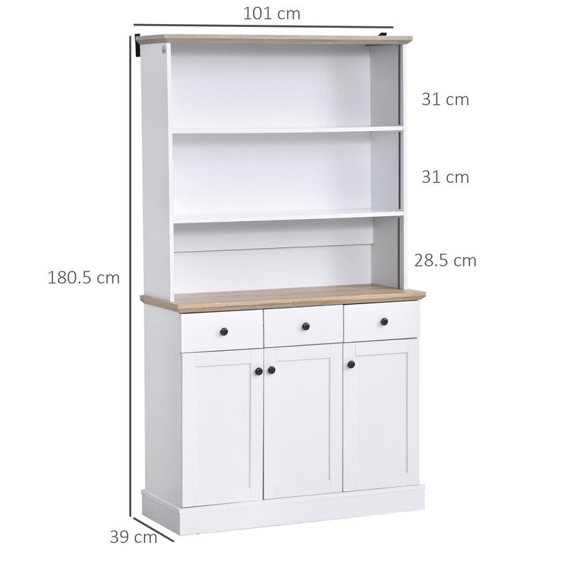 Mobile da Cucina Credenza 3 Ripiani 3 Cassetti 3 Ante 101x39x180,5 cm  Bianca