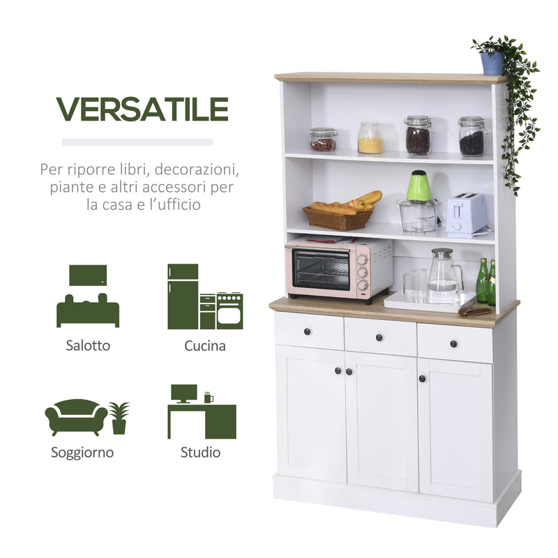 Mobile da Cucina Credenza 3 Ripiani 3 Cassetti 3 Ante 101x39x180,5 cm  Bianca