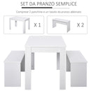 Set da Pranzo Tavolo e 2 Panche in Legno Truciolare  Bianco