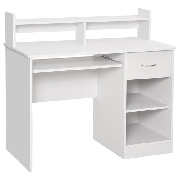 prezzo Scrivania 104 x 48 x 95,5 cm con Ripiano Tastiera Estraibile e Mensole  in Legno  Bianco