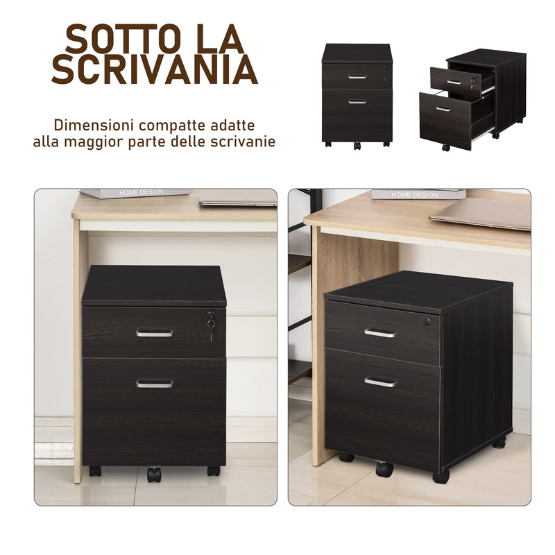 Cassettiera Portadocumenti da Ufficio 40x44x54,6 cm 2 Cassetti in Legno  Nera