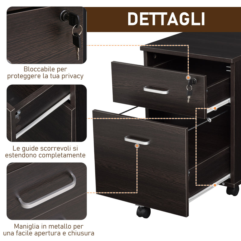 Cassettiera Portadocumenti da Ufficio 40x44x54,6 cm 2 Cassetti in Legno  Nera