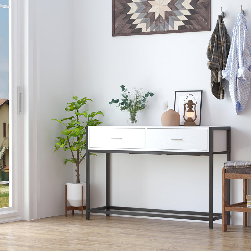 Consolle Fissa 120x34x81 cm in Truciolare e Acciaio  Bianco e Nero