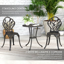 Set 3 Pezzi da Giardino con 2 Sedie e Tavolo Rotondo con Foro per Ombrellone in Alluminio Bronzo      