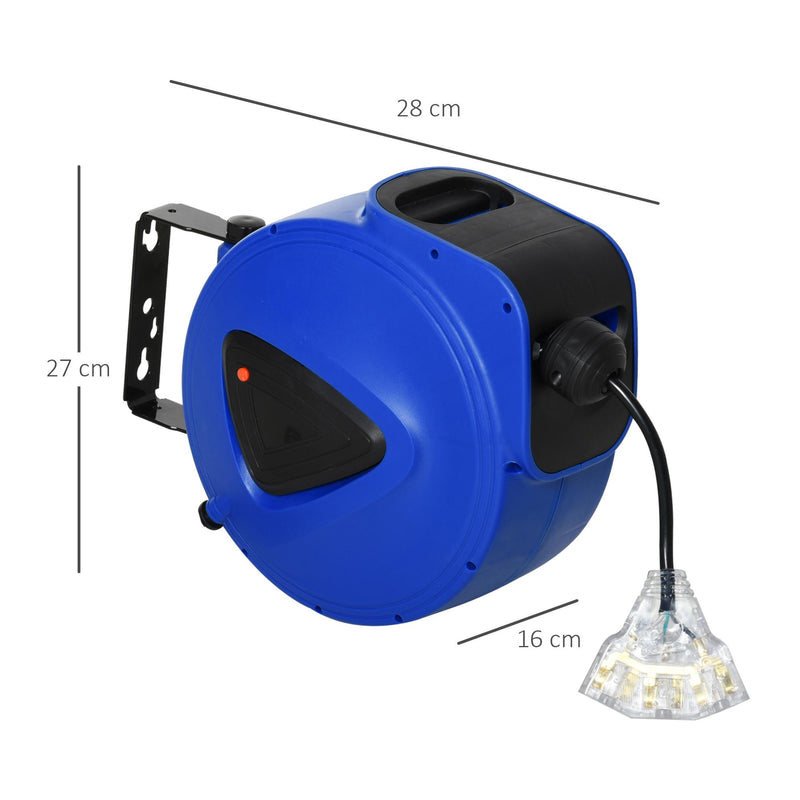 Avvolgicavo Elettrico Automatico da Parete 20m 3 Attacchi  Blu