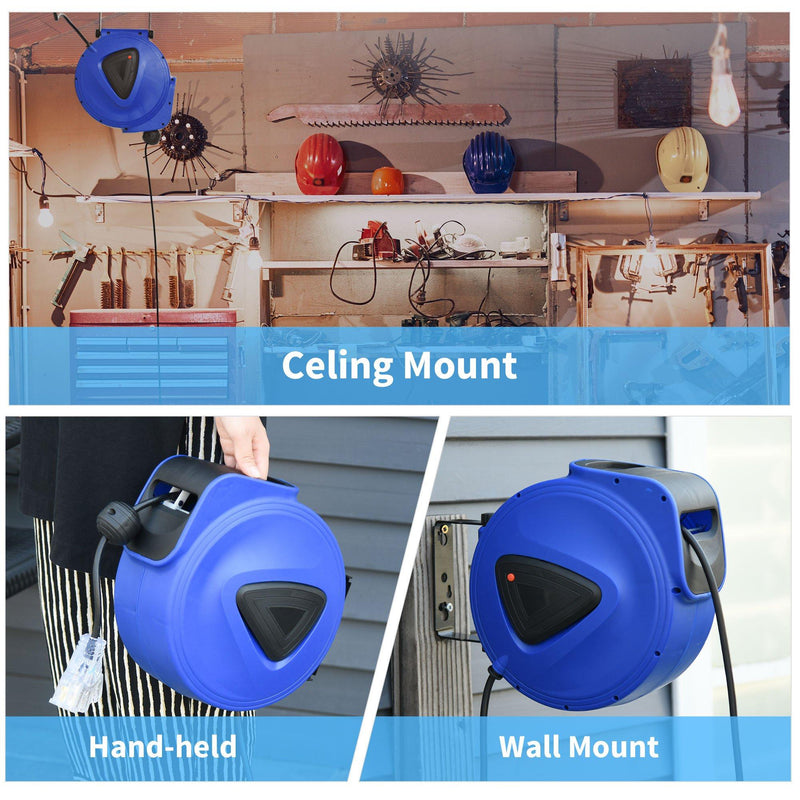 Avvolgicavo Elettrico Automatico da Parete 20m 3 Attacchi  Blu