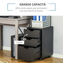 Cassettiera Portadocumenti da Ufficio 34x40x60,5 cm 3 Cassetti  Nera