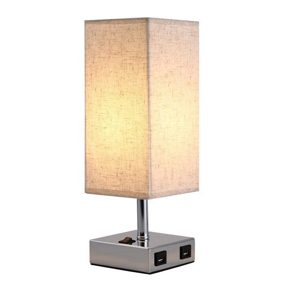 sconto Lampada da Comodino Abat Jour con Paralume in Tessuto e 2 Porte USB E27 12x12x35 cm  Crema
