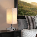 Lampada da Comodino Abat Jour con Paralume in Tessuto e 2 Porte USB E27 12x12x35 cm  Crema