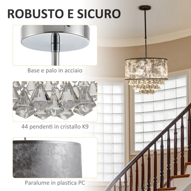 Lampadario a Soffitto Moderno 44 Pendenti in Vetro E14 Ø43x100 cm  Grigio