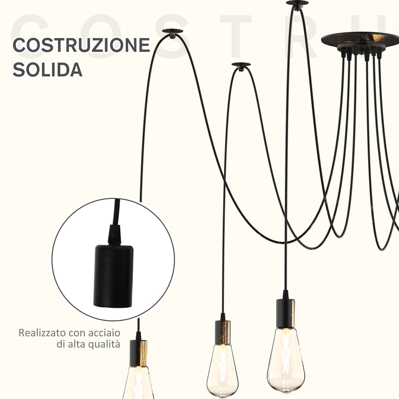Lampadario a Soffitto Moderno a Sospensione 6 Luci E27 Ø34x16 cm  Nero