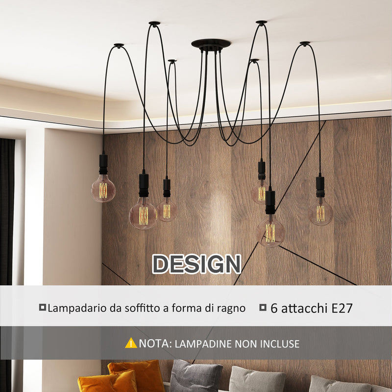 Lampadario a Soffitto Moderno a Sospensione 6 Luci E27 Ø34x16 cm  Nero