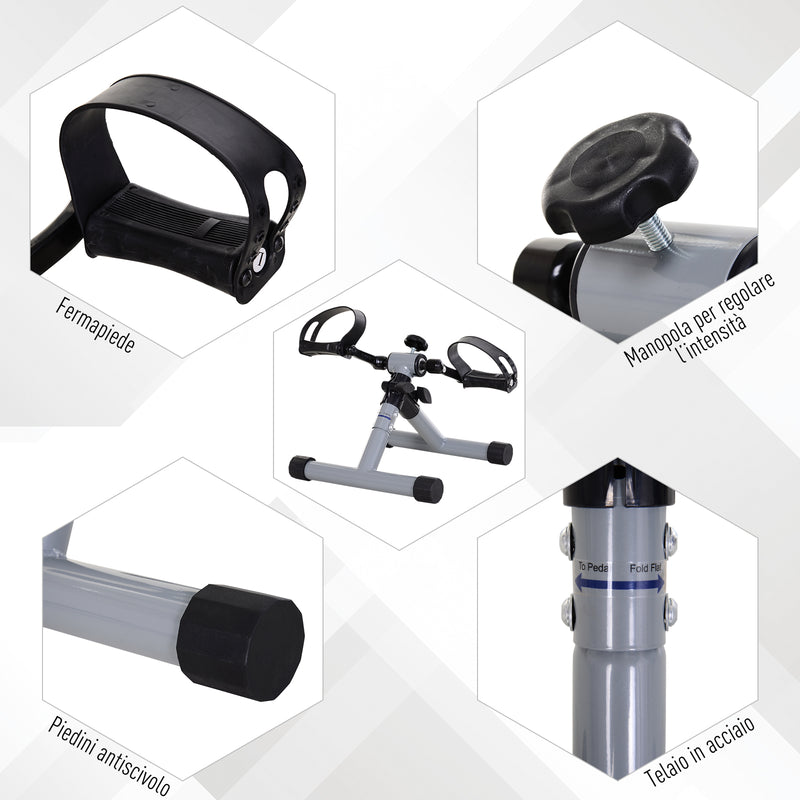 Mini Pedaliera Cyclette per Gambe e Braccia Max 60 Kg  Grigia