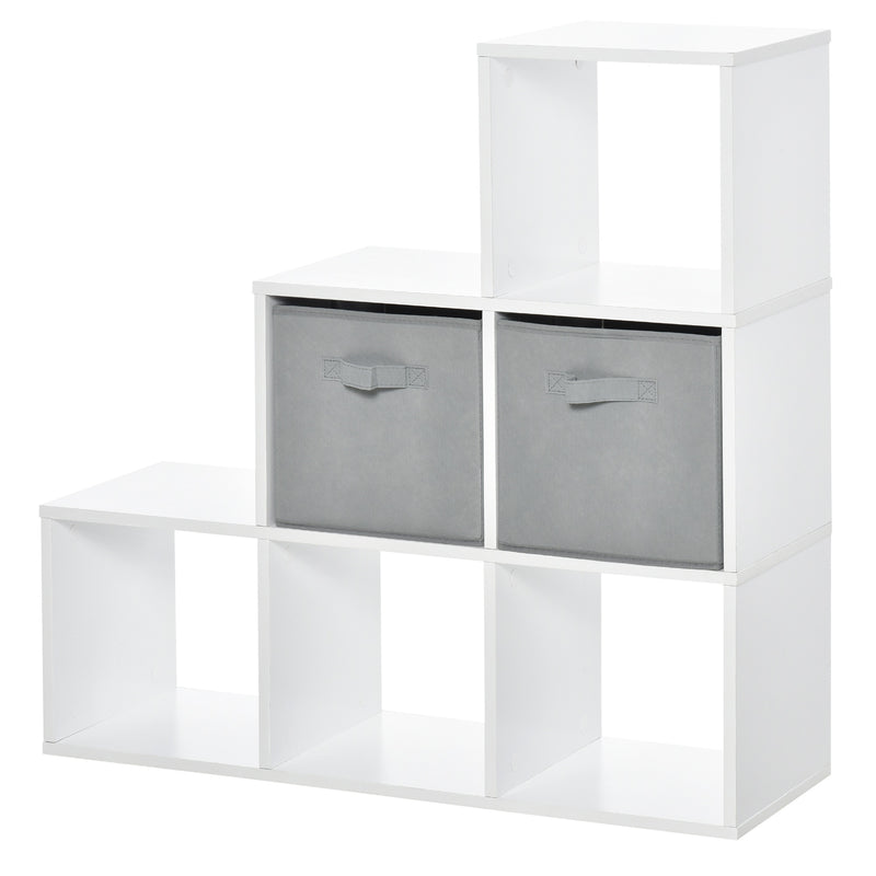 Mobile Libreria 2 Cassetti 6 Ripiani 89,8x30x89,8 cm  Bianco e Grigio