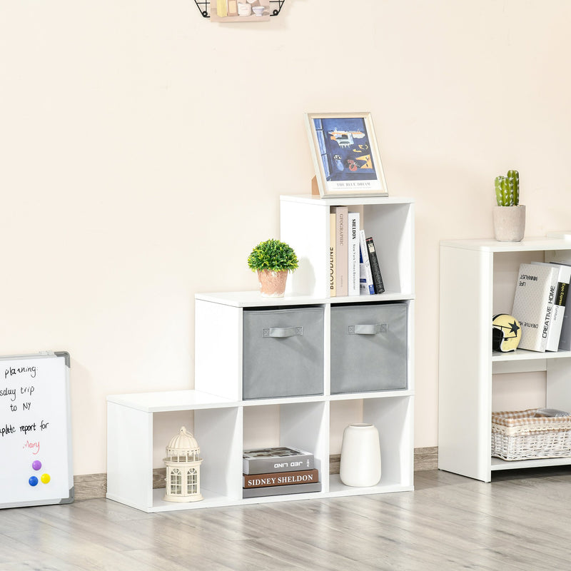 Mobile Libreria 2 Cassetti 6 Ripiani 89,8x30x89,8 cm  Bianco e Grigio