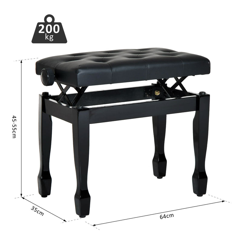 Panca Sgabello Pianoforte con Altezza Regolabile 64x35x45-55 cm in Similpelle e Legno  Nero