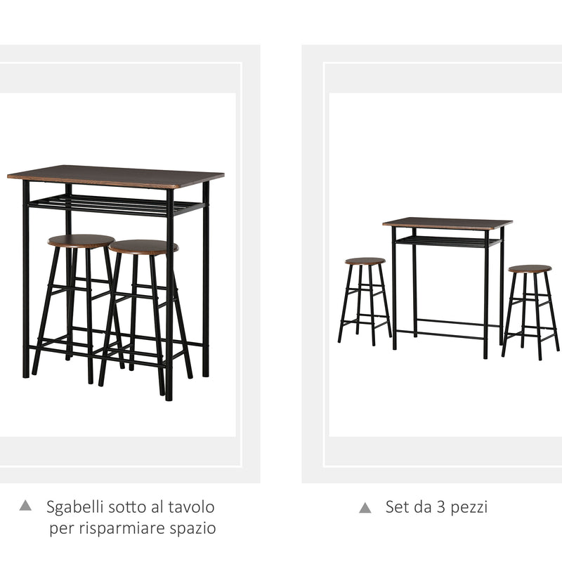 Set Tavolo Alto 80x50x90 cm e 2 Sgabelli  Nero e Quercia