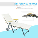 Sdraio da Giardino Schienale Reclinabile in Alluminio e Rattan  Bianco