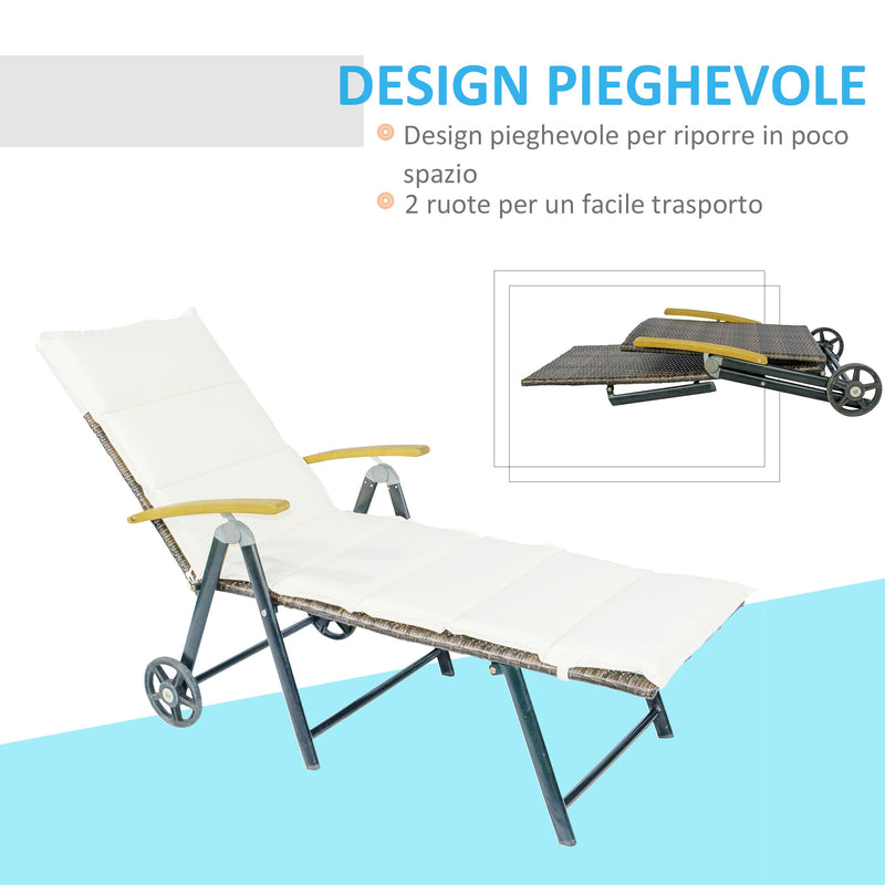 Sdraio da Giardino Schienale Reclinabile in Alluminio e Rattan  Bianco