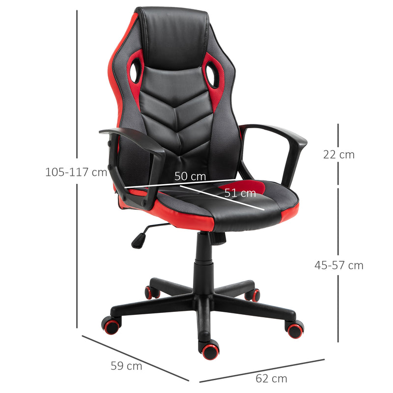 Sedia da Gaming Girevole Reclinabile in Similpelle  Nera e Rossa