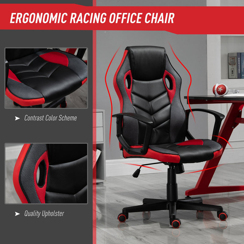 Sedia da Gaming Girevole Reclinabile in Similpelle  Nera e Rossa