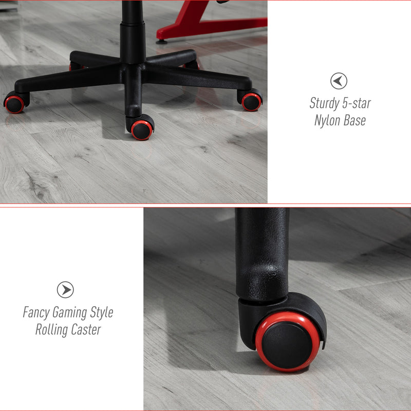 Sedia da Gaming Girevole Reclinabile in Similpelle  Nera e Rossa