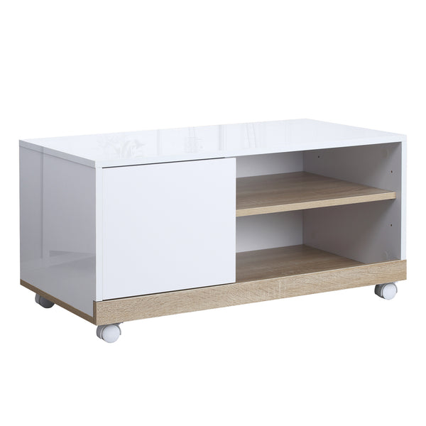 sconto Mobile TV in Legno con Ruote 80x45x39,5 cm Bianco Lucido