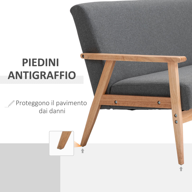 Divano 3 Posti 154,5x68x73 cm in Tessuto e Legno Grigio