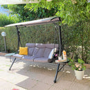 Dondolo da Giardino 3 Posti in Metallo con 2 Tavolini Grigio