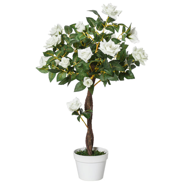 Alberello Camelia Artificiale con 21 Fiori H90 cm con Vaso Bianco e Verde online
