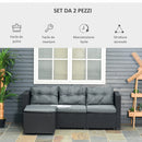 Set da Giardino Divano 3 Posti e Poggiapiedi in Rattan PE Nero e Grigio