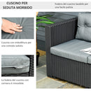 Set da Giardino Divano 3 Posti e Poggiapiedi in Rattan PE Nero e Grigio