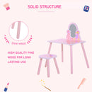 Specchiera Giocattolo per Bambini con Sgabello in Legno Rosa