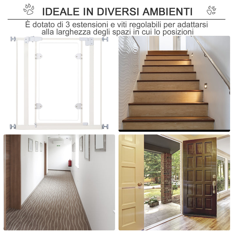 Cancelletto di Sicurezza per Animali Domestici 76,9-81,9 cm in Ferro Bianco