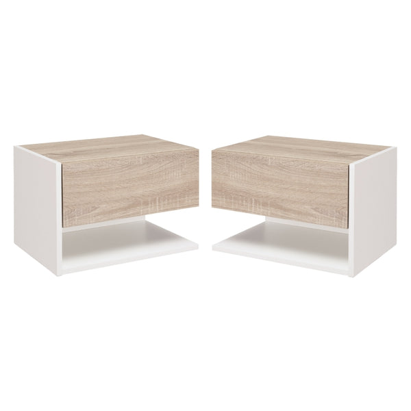 Set 2 Comodini Sospesi 46x30x30 cm in Truciolato Rovere e Bianco acquista