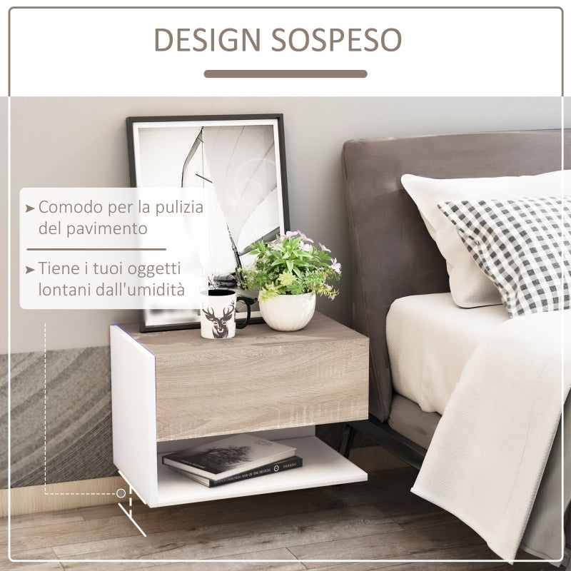 Set 2 Comodini Sospesi 46x30x30 cm in Truciolato Rovere e Bianco