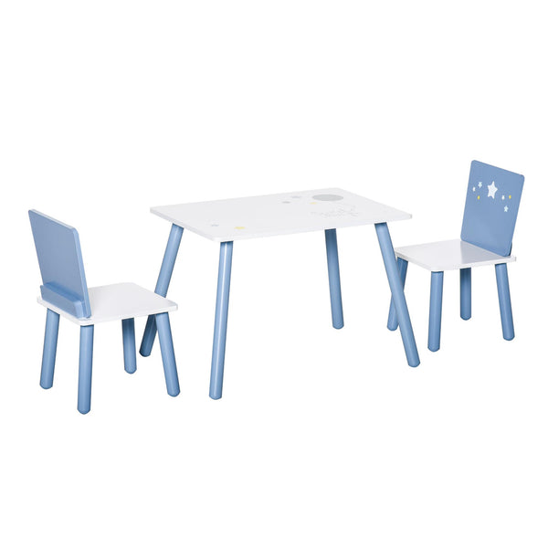 Set Tavolino con 2 Sedie per Bambini in Legno Azzurro e Bianco acquista