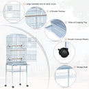 Voliera Gabbia per Uccelli 47,5x37x153 cm con Ruote in Metallo Bianco