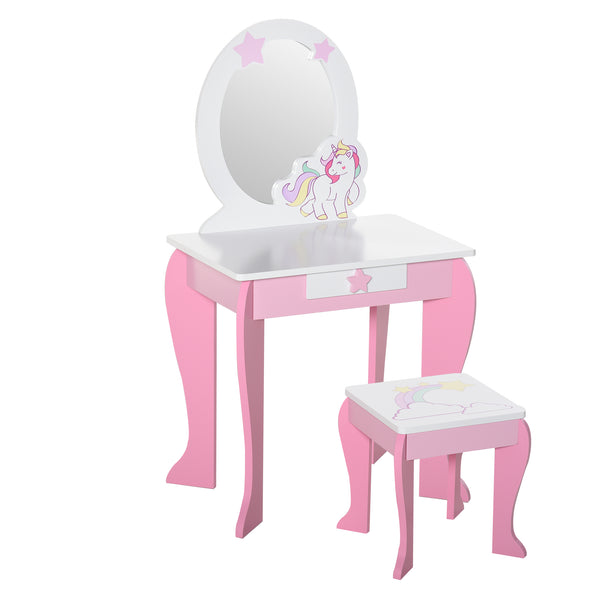 Specchiera Giocattolo per Bambini con Sgabello in MDF Rosa e Bianco sconto