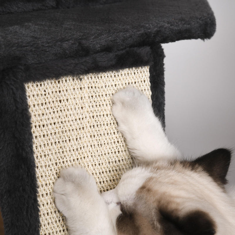 Albero Tiragraffi per Gatti 56x56x240 cm in Peluche e Corda di Juta Grigio Scuro e Beige