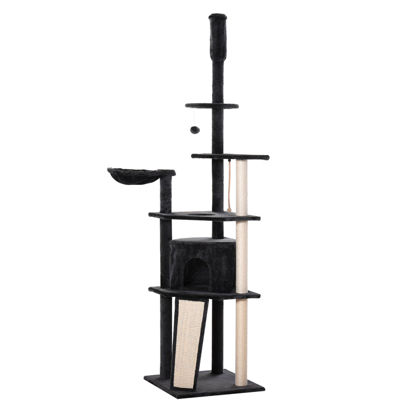 Albero Tiragraffi per Gatti 56x56x240 cm in Peluche e Corda di Juta Grigio Scuro e Beige
