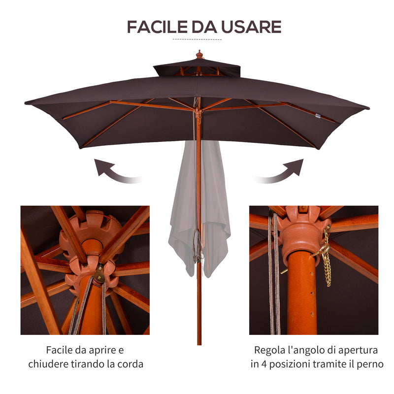 Ombrellone da Giardino 3x3 m Palo Ø48 mm 8 Stecche in Legno Marrone