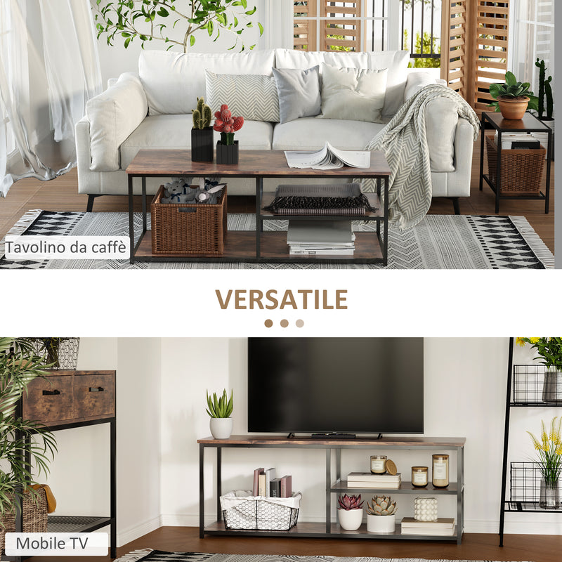 Mobile TV 120x40x45 cm in Metallo e Truciolare Nero e Marrone