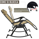 Sedia Sdraio a Dondolo Reclinabile Pieghevole in Acciaio e Tessuto Beige