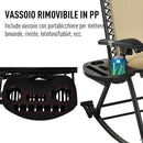 Sedia Sdraio a Dondolo Reclinabile Pieghevole in Acciaio e Tessuto Beige